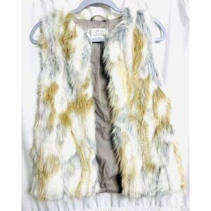 Zara Girls NWT Faux Fur Outwear Warm White, Tan & Gray Vest Clip on Girls 13/14